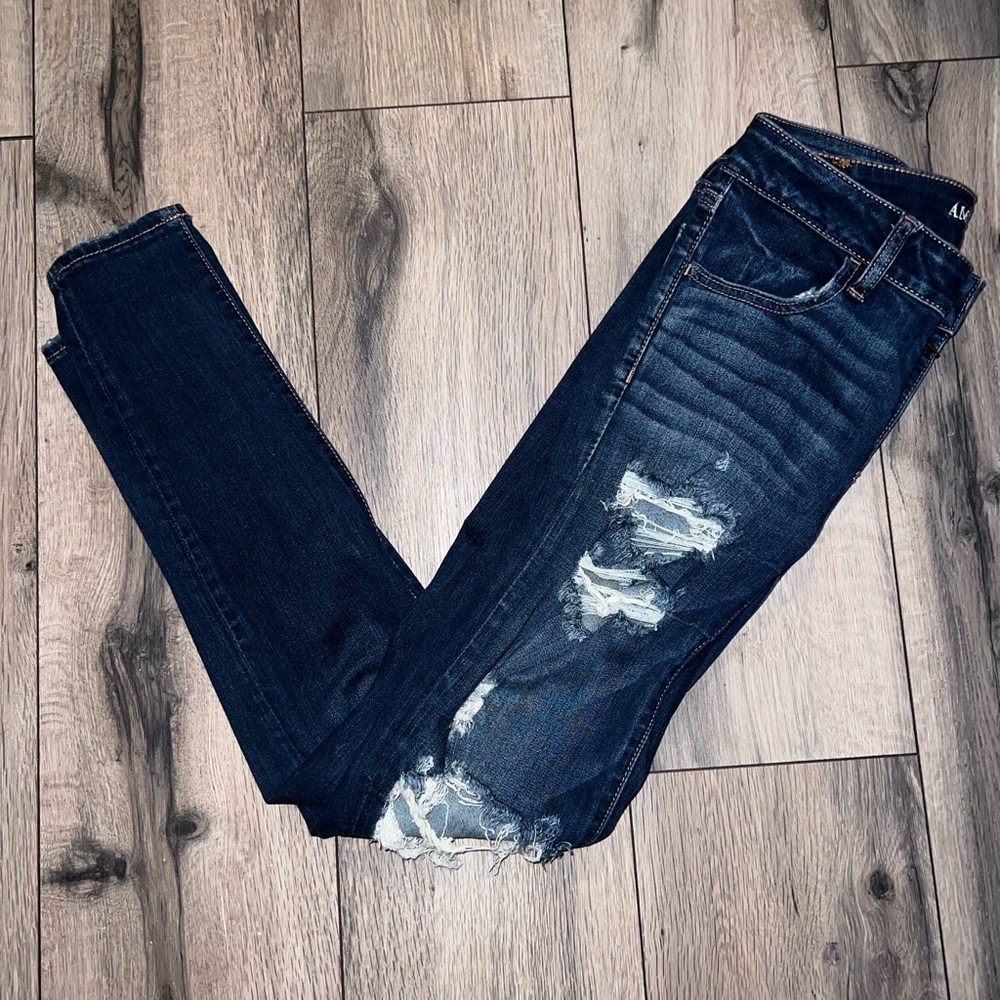 American Eagle Ripped Jeans- Size 4 Dark Wash High Rise
